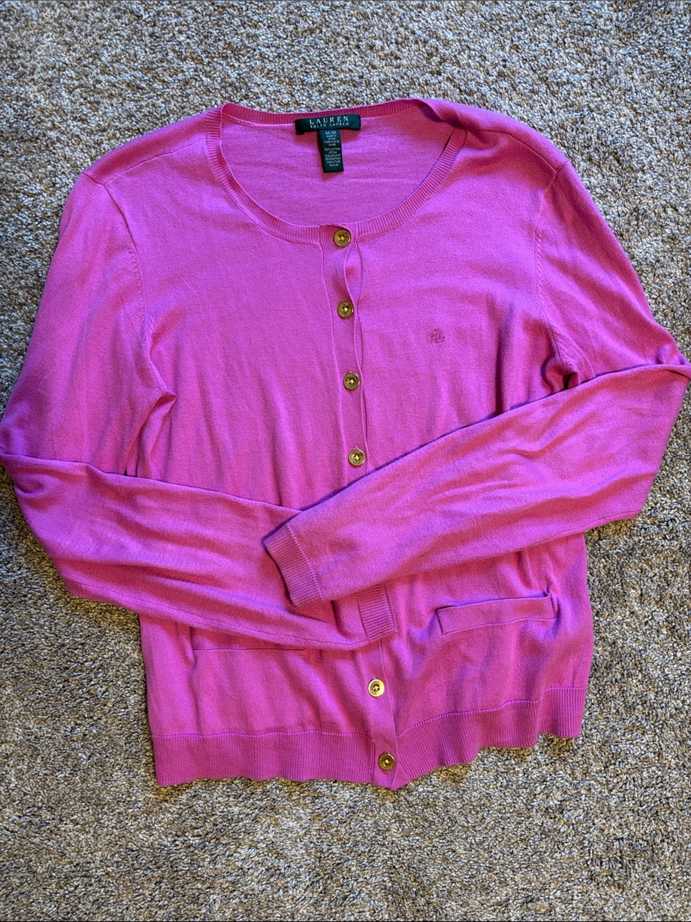 Ralph Lauren Bright Pink Cotton Button-Front Cardigan